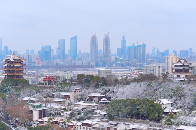 Wuhan Yellow Crane Tower Park Winter Snow Scenery