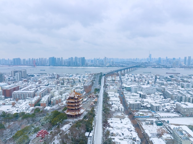 Wuhan Yellow Crane Tower Park Winter Snow Scenery