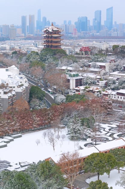 Wuhan Yellow Crane Tower Park Winter Snow Scenery