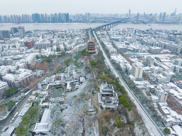 Wuhan Yellow Crane Tower Park Winter Snow Scenery