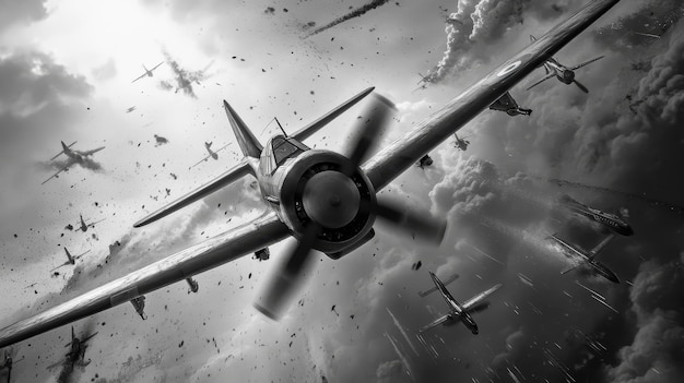 Photo wwii dogfight a black and white epic a dramatic black and white image of a wwii fighter plan