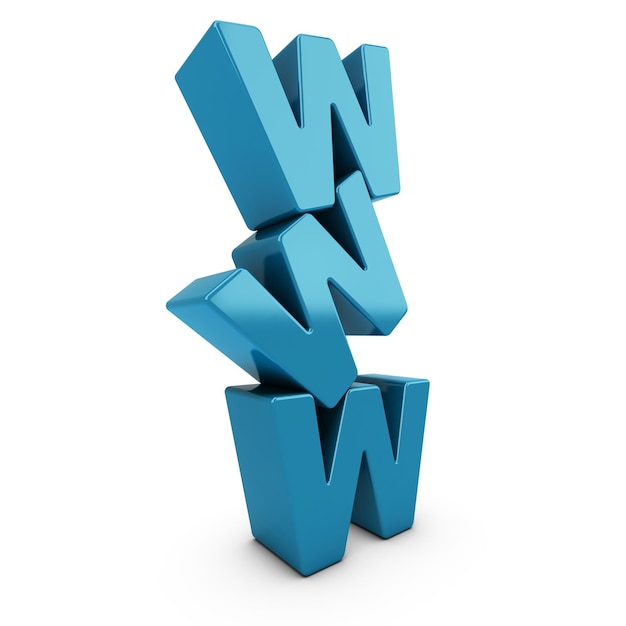 WWW 3D blue letters pile over white background