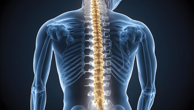 An X ray image showing vertebral misalignment and disc protrusion in the lumbar region