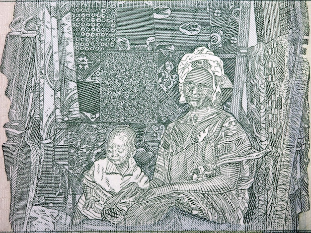 X9Market woman and her child from Liberian money