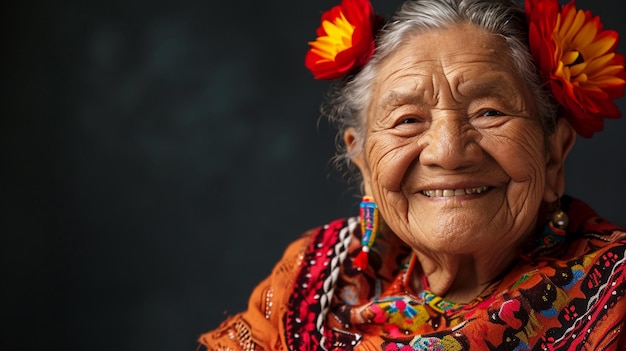 xAA CloseUp of a Happy Hispanic Grandparent in Traditional Dress