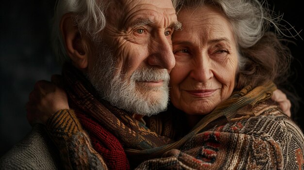 xAA CloseUp of a Wise Caucasian Elderly Couple in Vintage xA