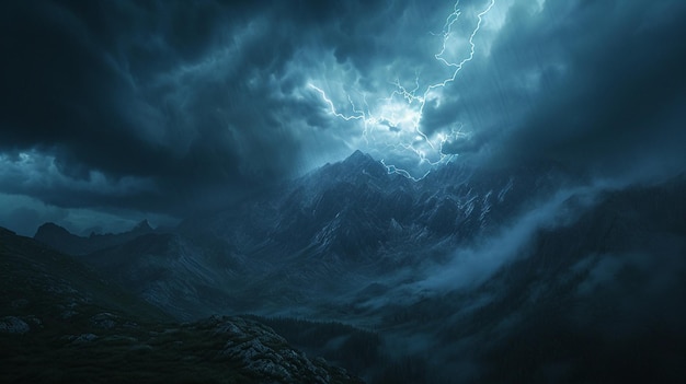 xAA dramatic shot of a thunderstorm brewing over a tranquil countryside landscape