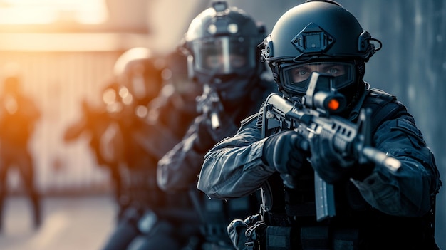 xAA photograph featuring a police SWAT team engaged in training exercises