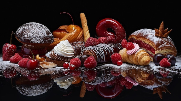 Photo xaa tempting arrangement of assorted pastries and desserts