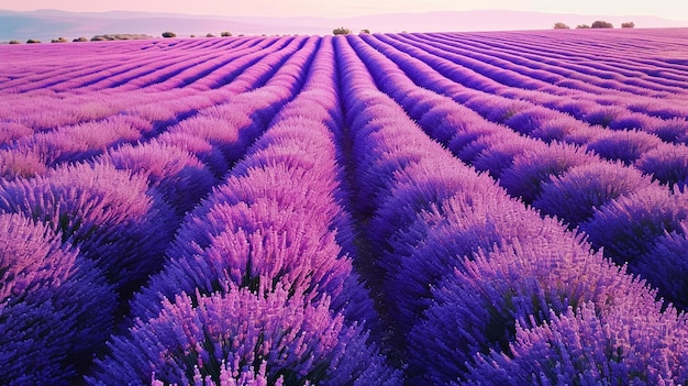 xAAn aerial perspective of a sprawling lavender field in full bloom