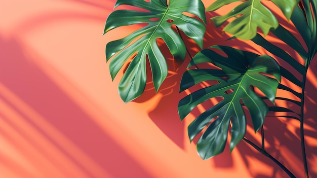 xAAn eyecatching visual concept featuring Philodendron tropical leaves on a colorrich background