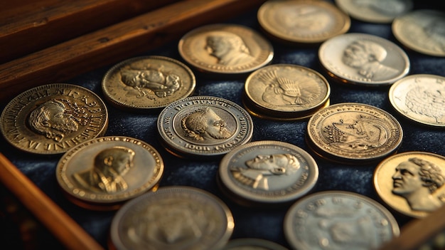 Photo xacapture a set of antique coins displayed on a velvetlined tray