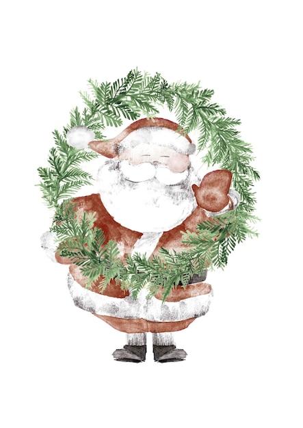 XASanta Claus and Christmas Wreath