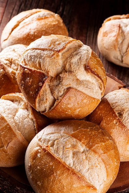 XAVarious types of naturally fermented breads together in a basket