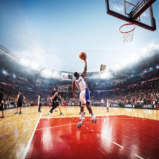 xciting Basketball Match in a Colorful Arena