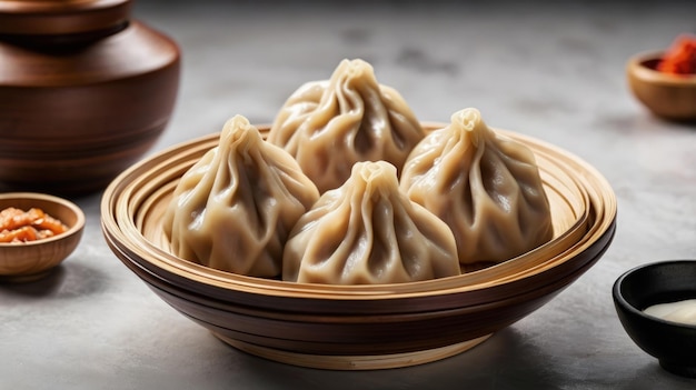 Xiaolongbao On a bamboo bowl Chinese Dish Chinese Soup Dumplings Tang bao Soupy buns Steamed dumpling