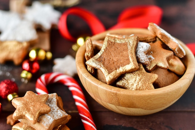 xmas cookies in the shape of stars decor gold