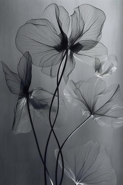 xray herbarium artistic flowers and leaves on a white background Generative AI