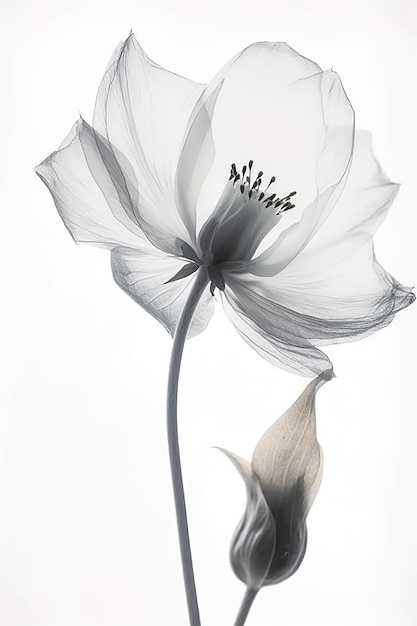 xray herbarium artistic flowers and leaves on a white background Generative AI