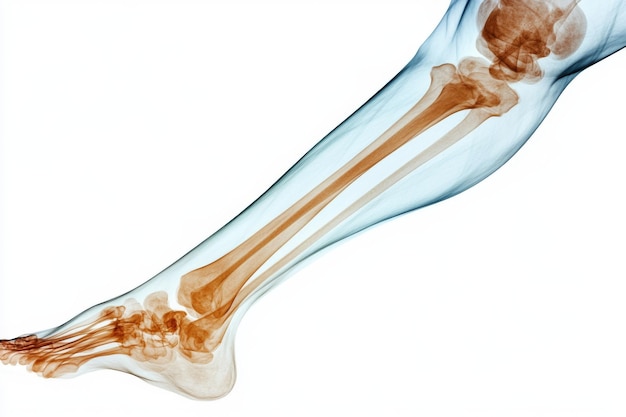 Photo an xray image depicting the structure of a human ankle and leg bones in detail