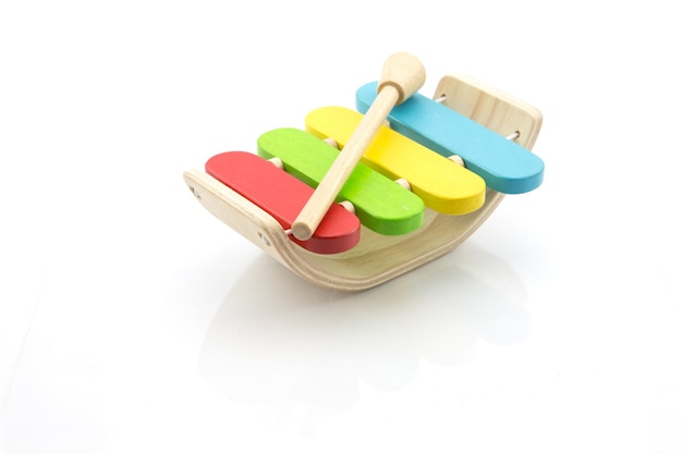 Xylophone wooden toy, Multicolor xylophone isolated on white background, Child Toy.