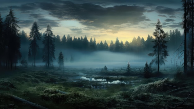 Y peaceful dawn mist landscape