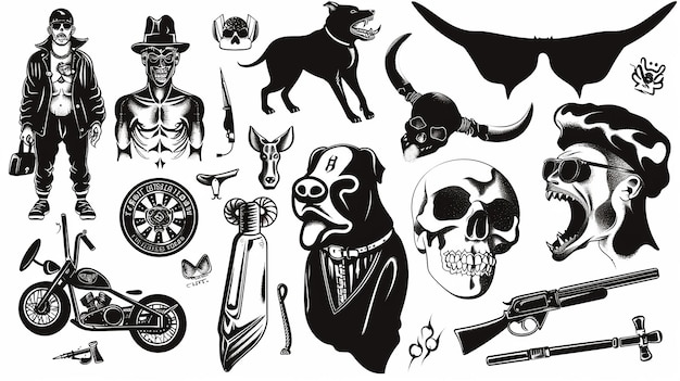 Y2k 2000s punk grunge set elements tattoo Gangster