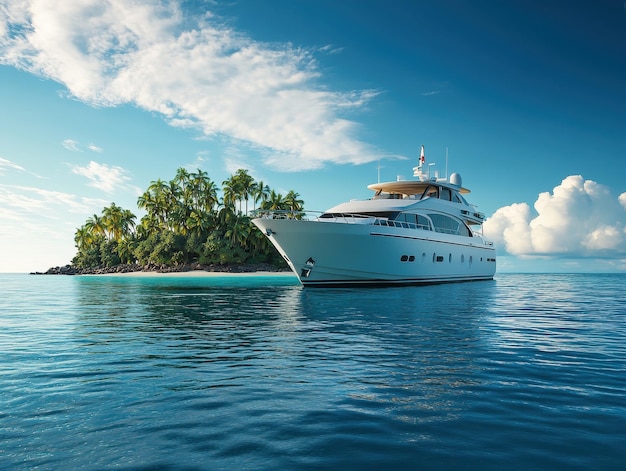 Yacht anchored near tropical island