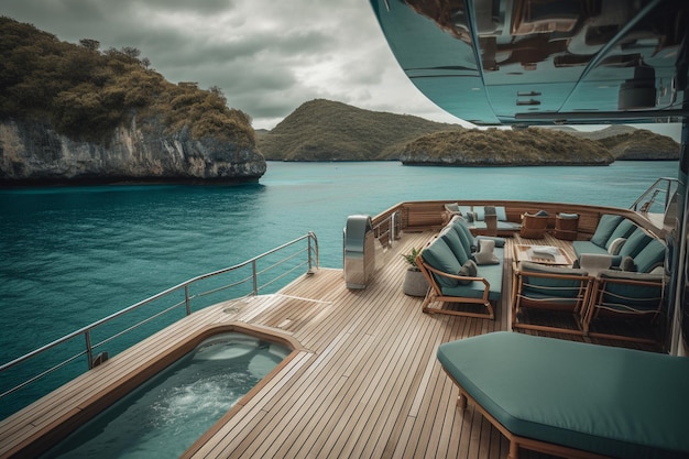 The yacht has a jacuzzi on the deck.