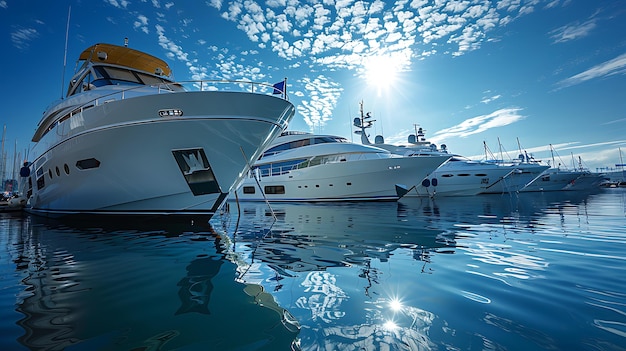 Yacht parking in harbor harbor yacht club Beautiful Yachts in blue sky