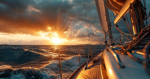 Yacht sail boat in Atlantic ocean sunny day cruise