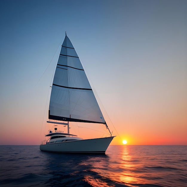 Yacht sailing against sunset Yachting tourism The image was created using generative AI