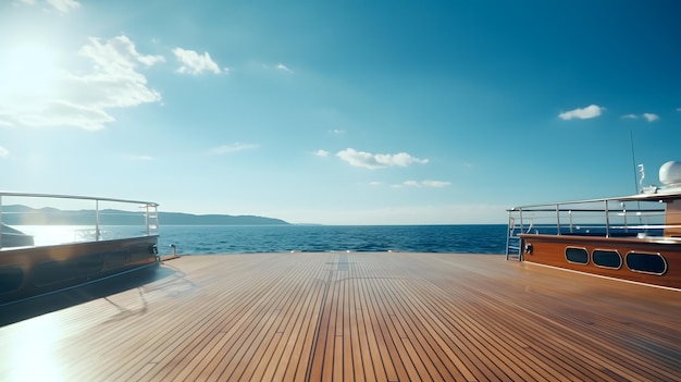 Yacht sailing in the open sea on a sunny day View from the deck to the bow and sails