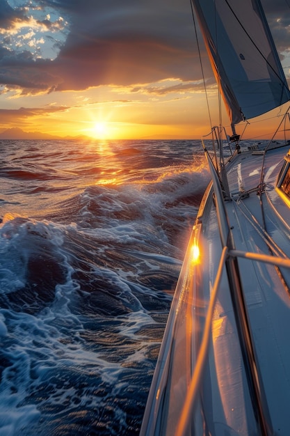 Photo the yacht sails into the sunset generative ai