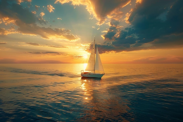 Photo the yacht sails into the sunset generative ai