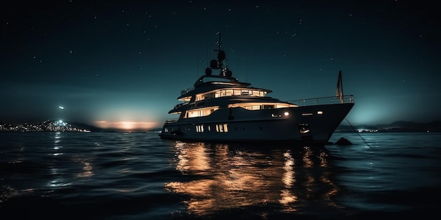 Photo yacht on the sea at night wide angle