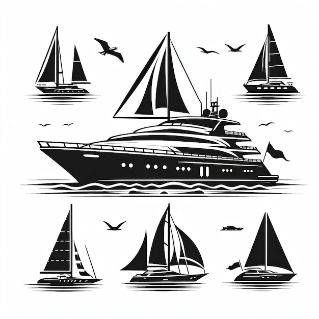 Photo yacht silhouette vector illustration