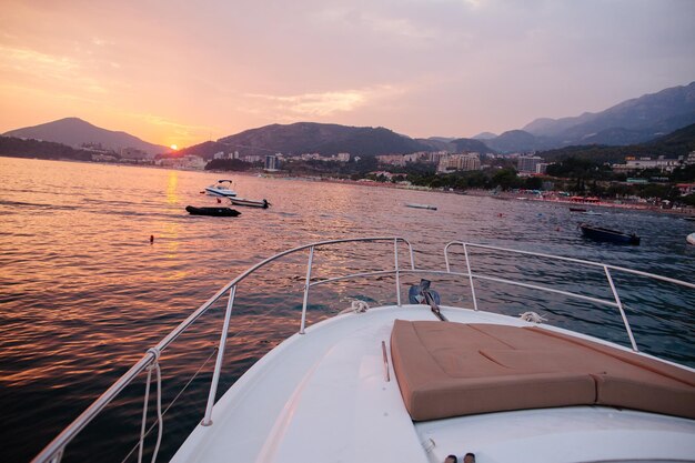 Yachting at sunset sea. Picturesque sea landscape