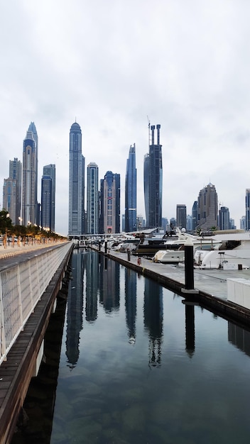 Yachts and boats in dubai marina united arab emirates