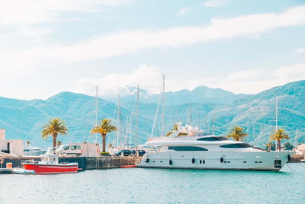 Yachts in city dock summer time vacation at sea