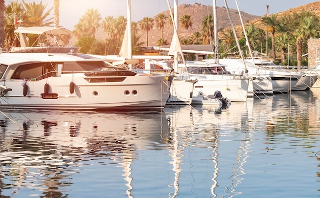 Yachts and motor boat in marina port Aspat Maria