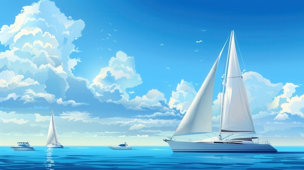 Photo yachts and sailboats sail under a bright blue sky with white clouds a perfect image for boat rental companies or yacht clubs generative ai