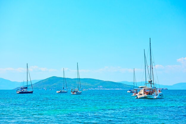 Yachts in the sea on the summer day, Saronic Islands, Greece