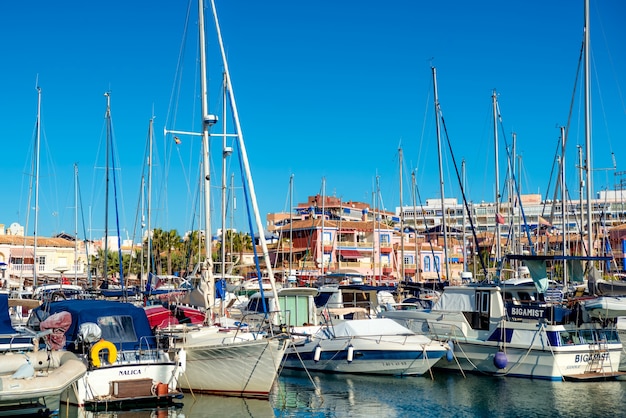 Yahcts and boats in marina of Torrevieja. Valencia, Spain