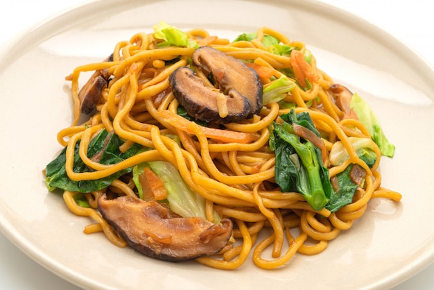 yakisoba noodles stir-fried with vegetable. vegan and vegetarian food