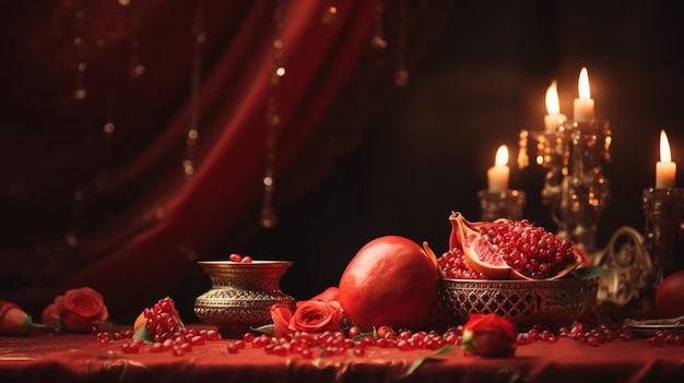 Yalda night birth of Mithra the ancient Arian goddess of light Iranians ShabeChelle winter solstice celebration on the first day of winter in the Persian solar calendar pomegranate