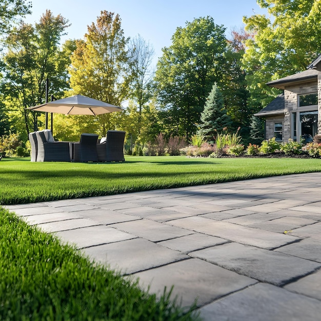 Photo a yard with a patio that has a gazebo in the middle