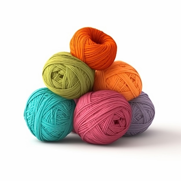 Yarn balls for knitting and crochet isolated on white background cotton wool clews and skeins as natural organic material for knitwear diy handmade fashion generative ai