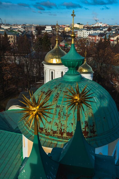 Yaroslavl Image of ancient Russian city Beautiful house and ch