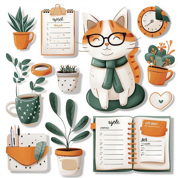 year monthly daily planner scrapbook cute cat lover sticker card